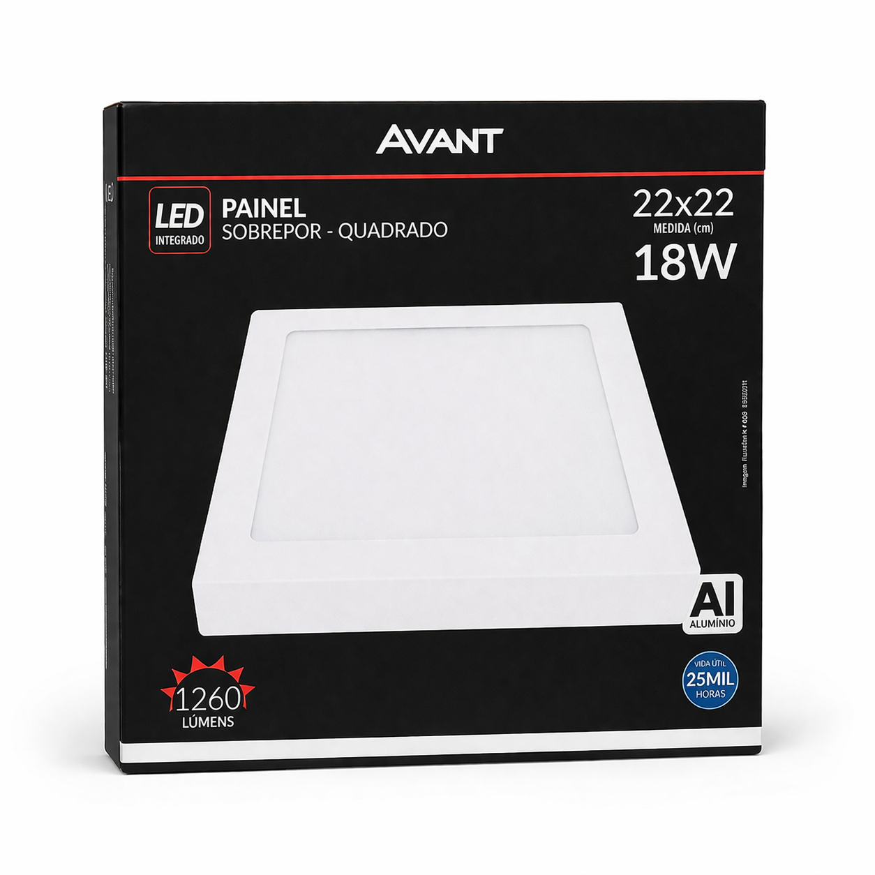 Painel LED Quadrado 18W Sobrepor Avant 22x22 Ultra Slim Branco