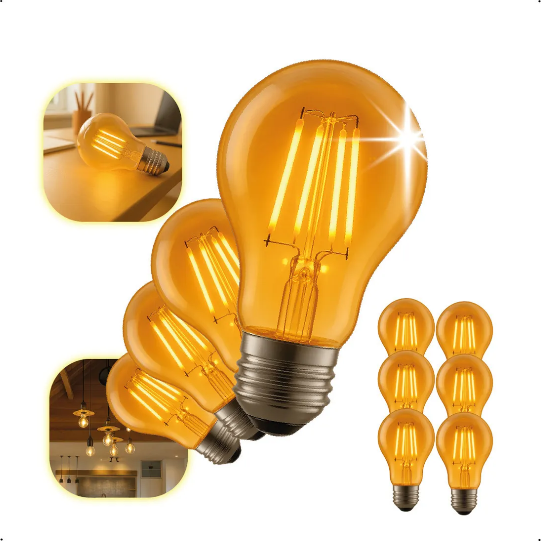 COMPRE 5 LEVE 10 - Lâmpada Filamento A60 Luz Âmbar - Galaxy LED