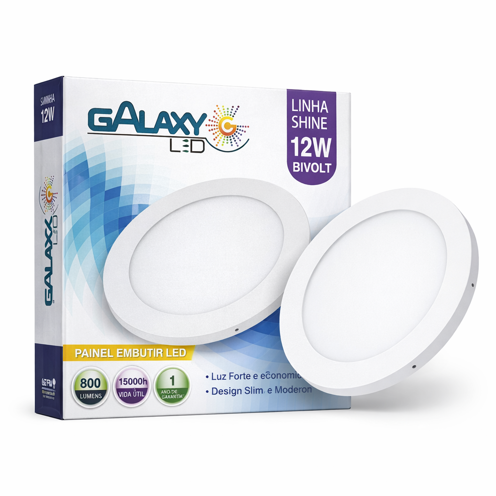 Painel LED Embutir 12W Redondo Galaxy Luz Fria Bivolt Slim