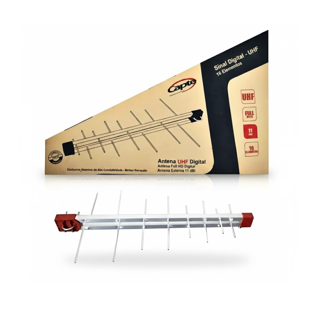 Capte Antena UHF Digital 4K 16 Elementos